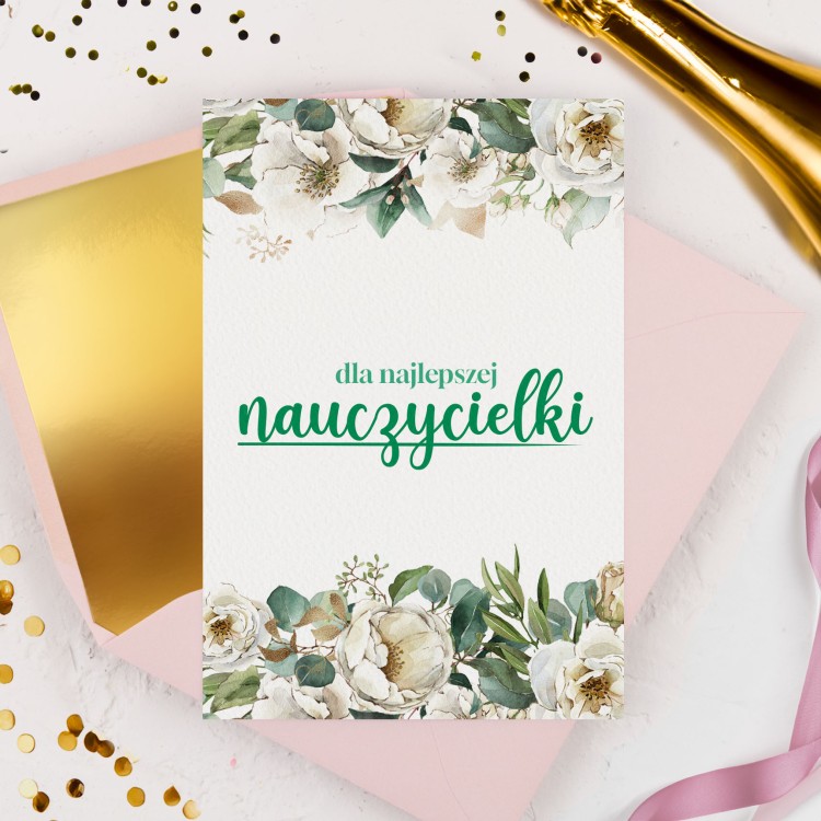 Personalizowana Elegancka kwiatowa kartka z podziękowaniami dla nauczyciela - Floral